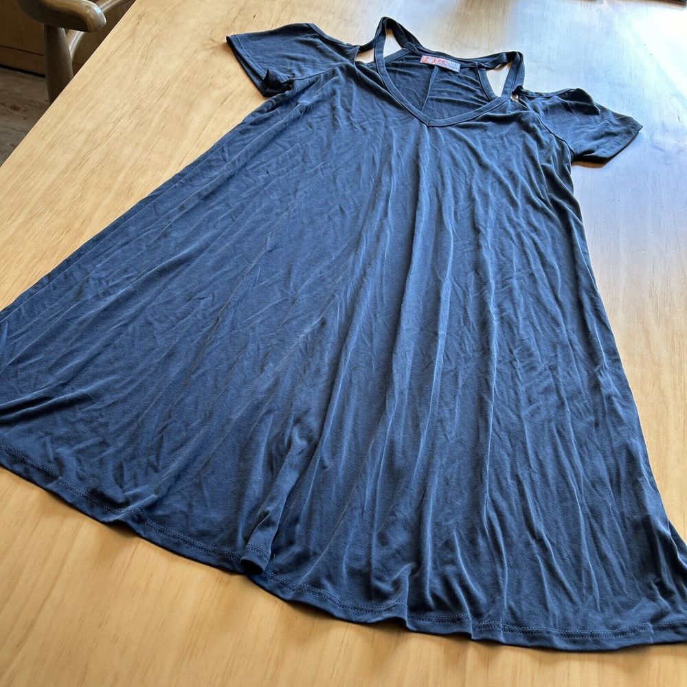 Libby Story Women Gray Peek A Boo Shoulder Casual Dress Small